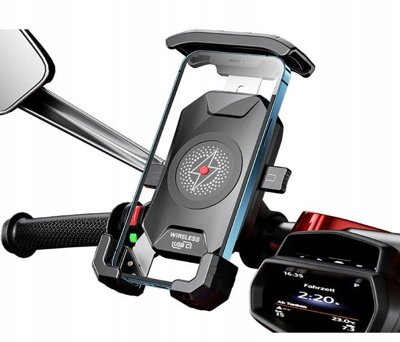 Uchwyt motocyklowy z ładowarką indukcyjną na telefon montowany na kierownicę lub lusterko BIKETECTYP: R15W-PD WIRELESS