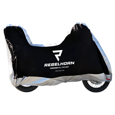 Pokrowiec przeciwdeszczowy na motocykl z kufrem Rebelhorn COVER II czarny-srebrny
